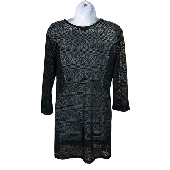 APT. 9 Black Sheer Swimsuit Cover-Up Dress Sz Small Laced Up V-Neck 3/4 Sleeves - Picture 6 of 7
